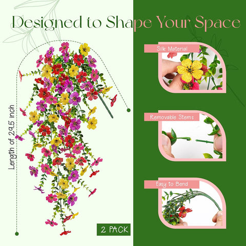 Der Rose UV Resistant Artificial Hanging Flowers for Outdoors, 2Pcs Silk Fake Dasiy Faux Hanging Flowers for Outdoor Planter Porch Balcony Yard Decor