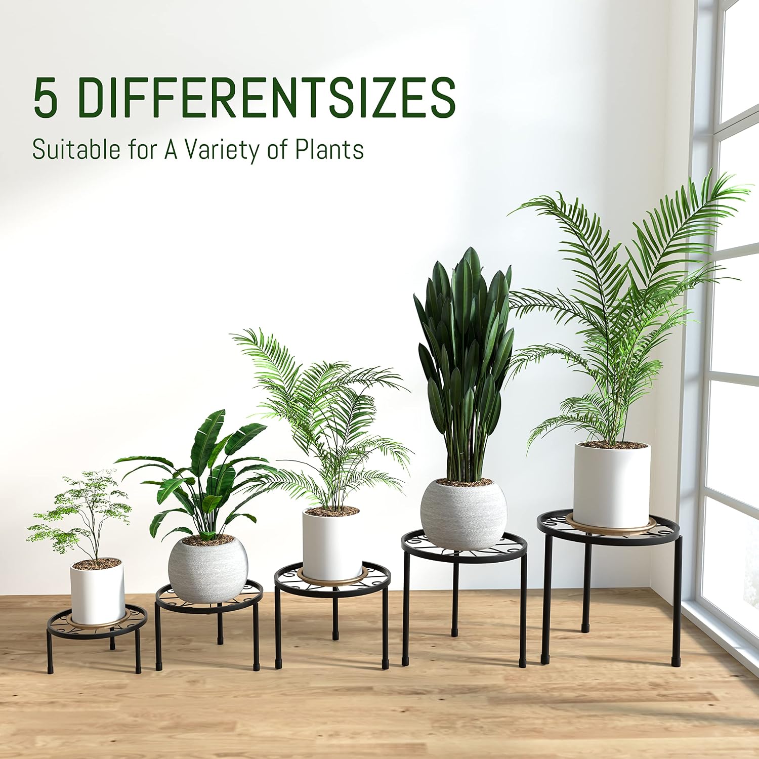 Linpla 5-Pack Decent Metal Plant Stand Indoor Outdoor Low Plant Shelf