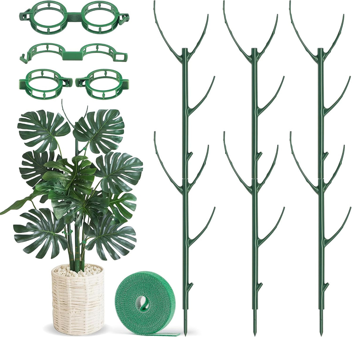 Plant Support Stakes, Stackable Plant Support Poles, Green, 6 Pcs