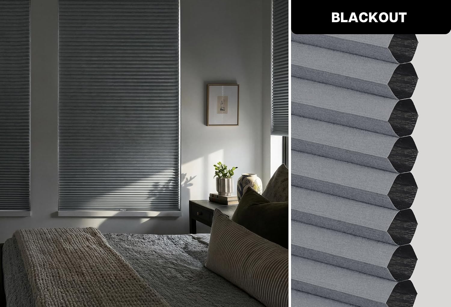LazBlinds No Drill Cordless Cellular Shades, 20 1/2" W × 48" H, Dark Grey