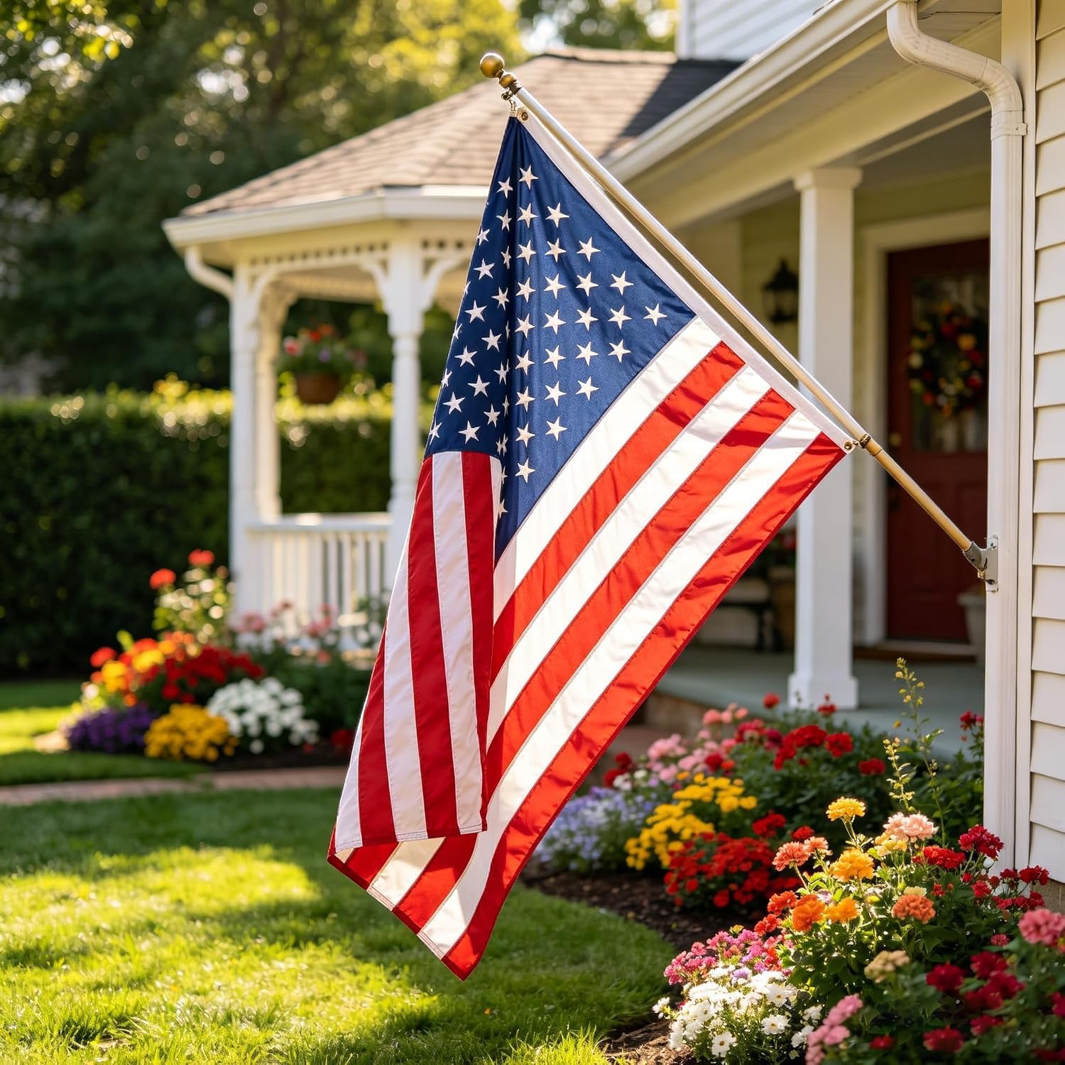 American Flags for Outside 5x8, HeavyDuty Spun Polyester American Flag for High Wind Outdoor, UV Protected/Sewn Stripes/Embroidered Stars/Brass Grommets, US Flag Built for The Toughest Conditions (5x8 foot)