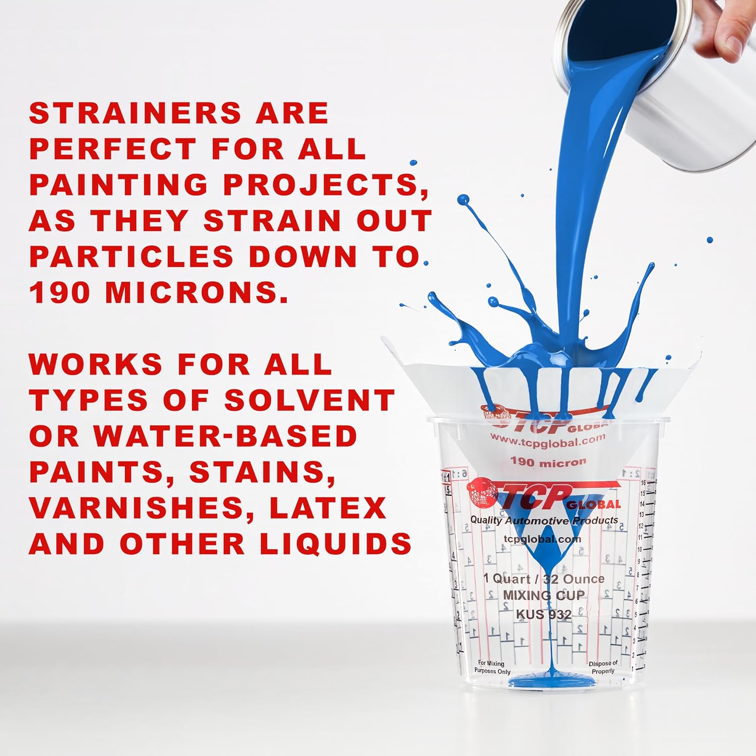 TCP Global - 190 Micron Filter Tips Ultra-Fine Paint Strainer (50 Pack)