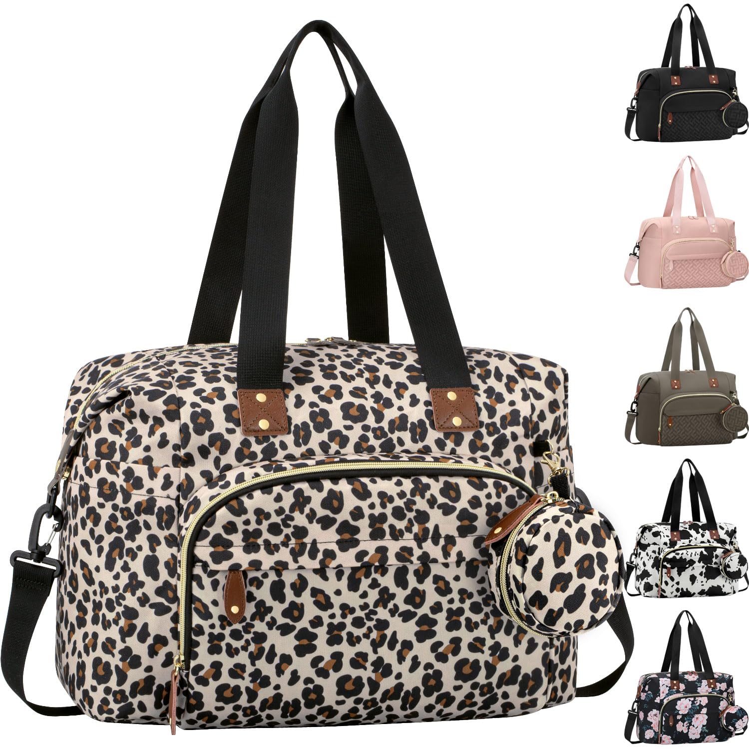 Tenot Diaper Bag Tote, Baby Bag with Pacifier Case Leopard Print