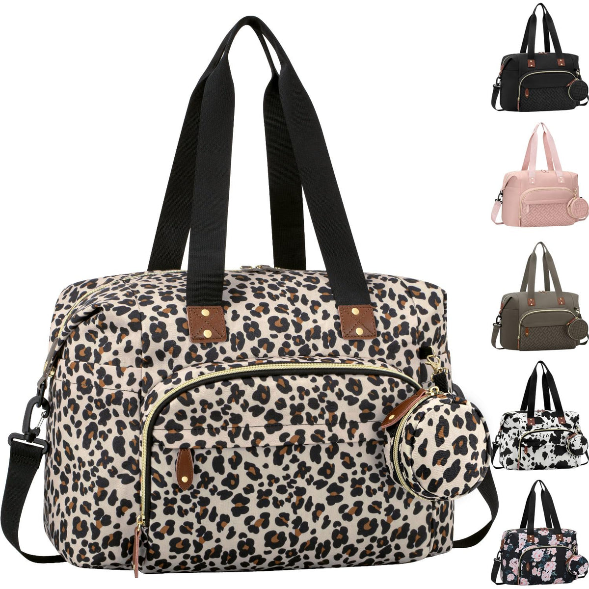 Tenot Diaper Bag Tote, Baby Bag with Pacifier Case Leopard Print