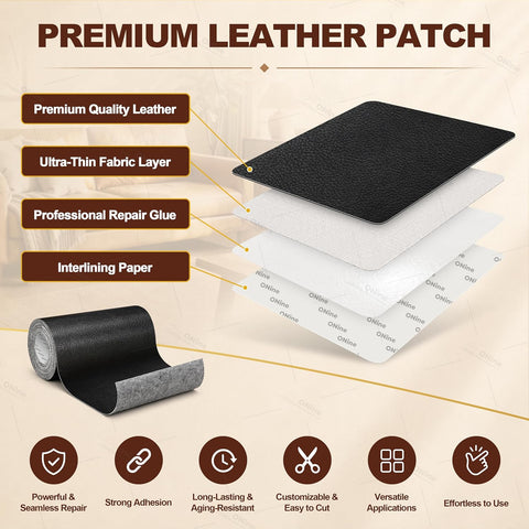 ONine Leather Repair Tape,Self Adhesive Leather Repair Patch,Leather Patches for Furniture,Sofa,Car Seats,Office Chair. Vinyl Repair Kit 3x60in (Black)