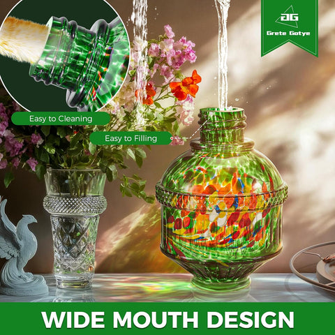 Hand Blown Glass Hummingbird Feeders for Outdoors, 25 Ounces Wild Bird Nectar Feeder with Perch & 5 Flower Feeding Ports Leak Proof Hanging for Garden Backyard Decor, Gifts for Women Mom, Green