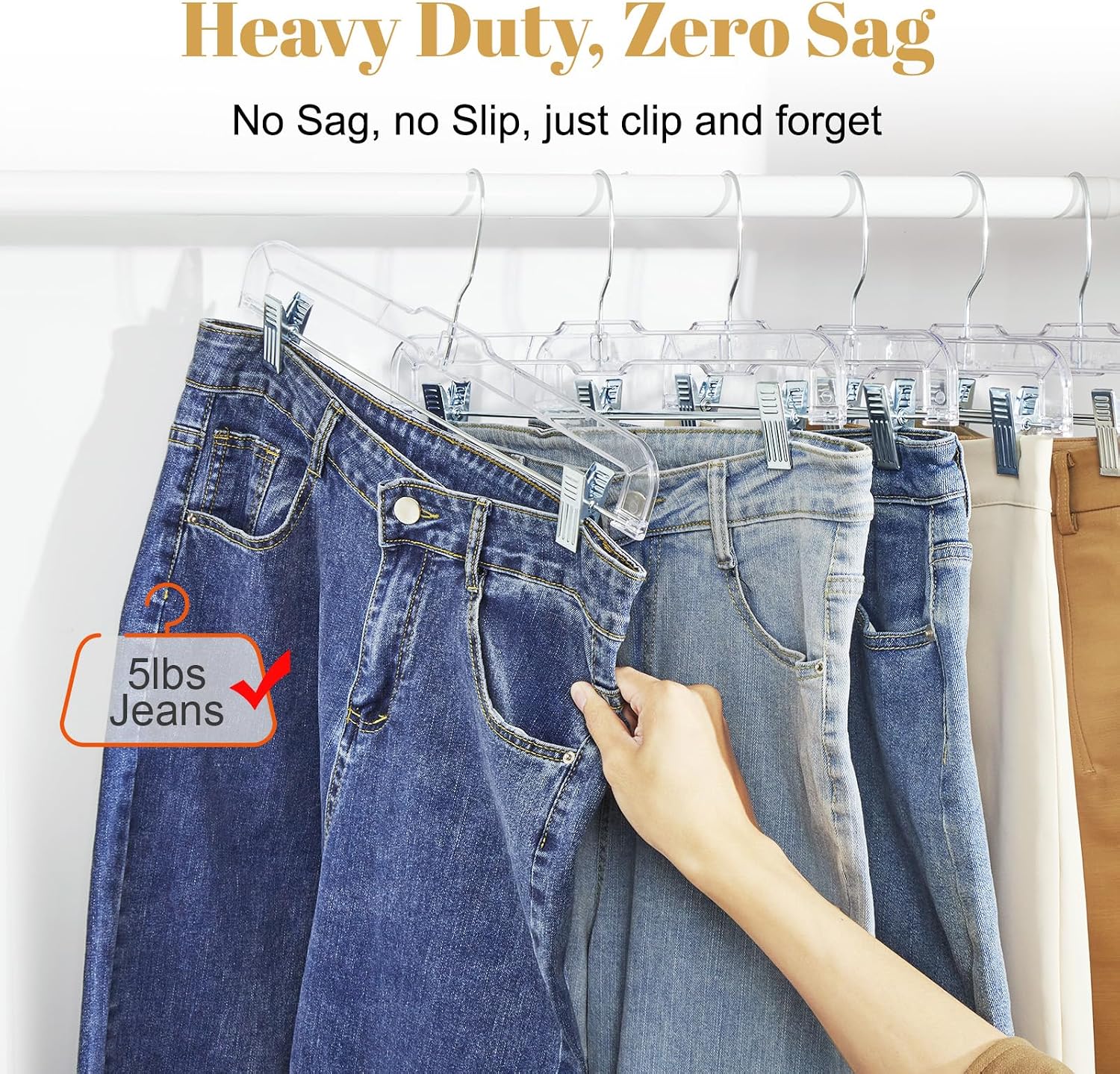 HOUSE DAY 14 Inch Clear Pants Hangers with Clips 12 Pack, Skirt Hangers