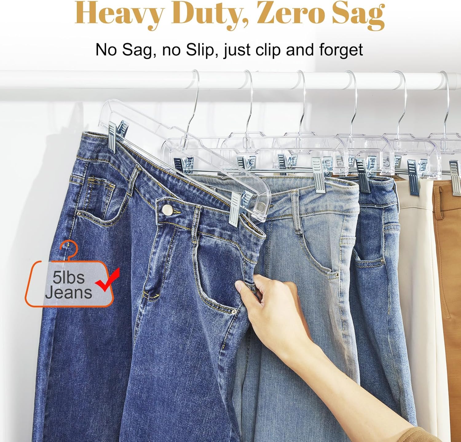 HOUSE DAY 14'' Clear Skirt Hangers with Clips 25 Pack, Plastic Pant Hangers