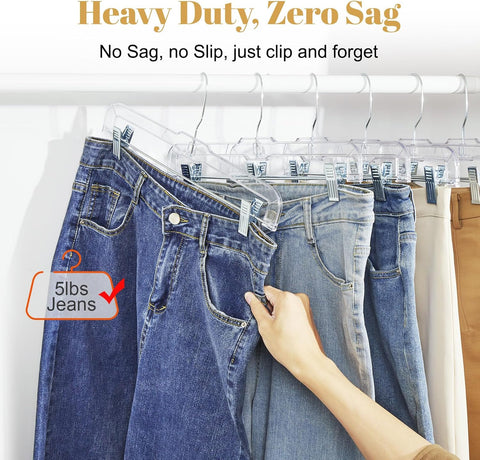 HOUSE DAY 14 Inch Clear Pants Hangers with Clips 12 Pack, Skirt Hangers
