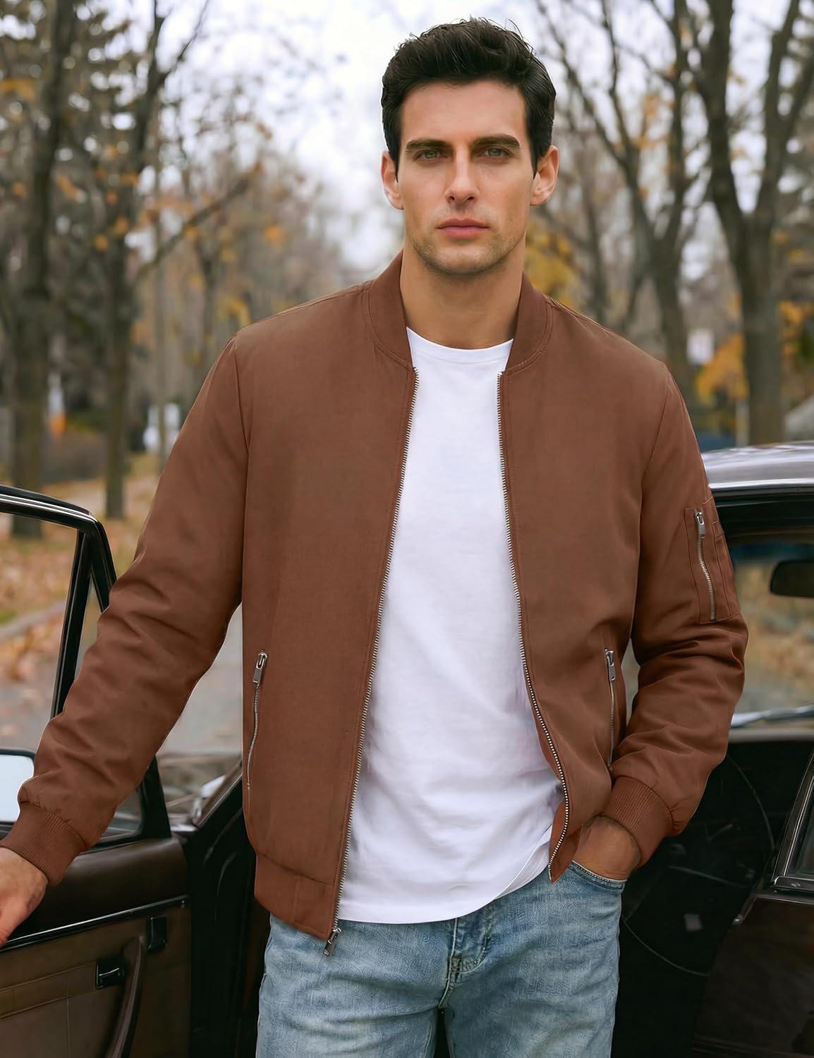 TACVASEN Men's Bomber Jacket Lightweight Casual Spring Fall Windbreaker Zip Up Coat with Pocket