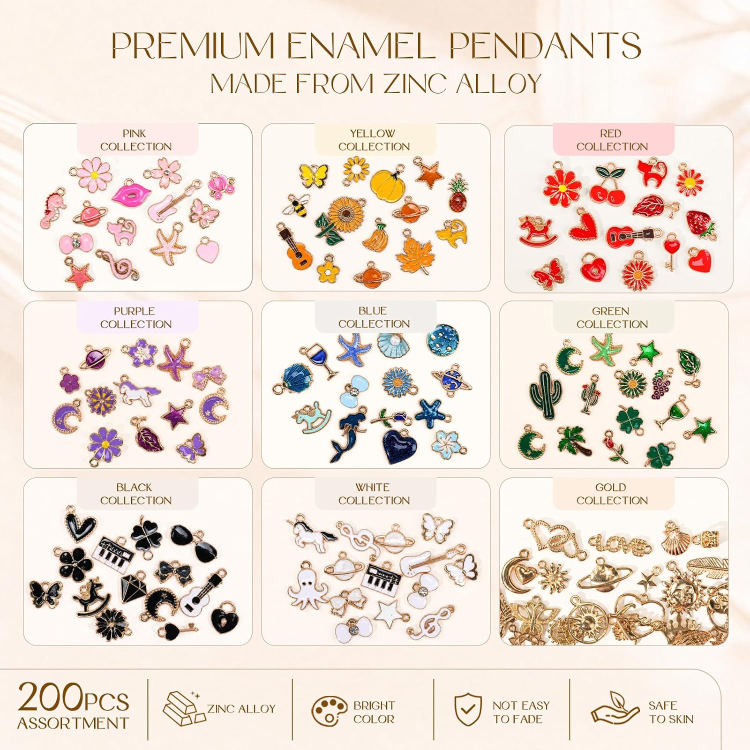 Sistenia 200PCS Charms for Jewelry Making, Bag Charms Bulk Mixed Color