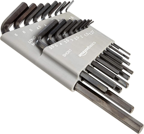 Amazon Basics 36-Piece Allen Wrench/Hex Key Set, SAE & Metric Sizes, Chrome Vanadium Steel with Long Arm, 2 Organized Storage Cases