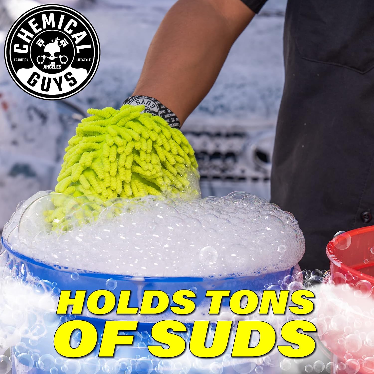 Chemical Guys, Chenille Microfiber Wash Mitt for Cars, Lime Green, Single