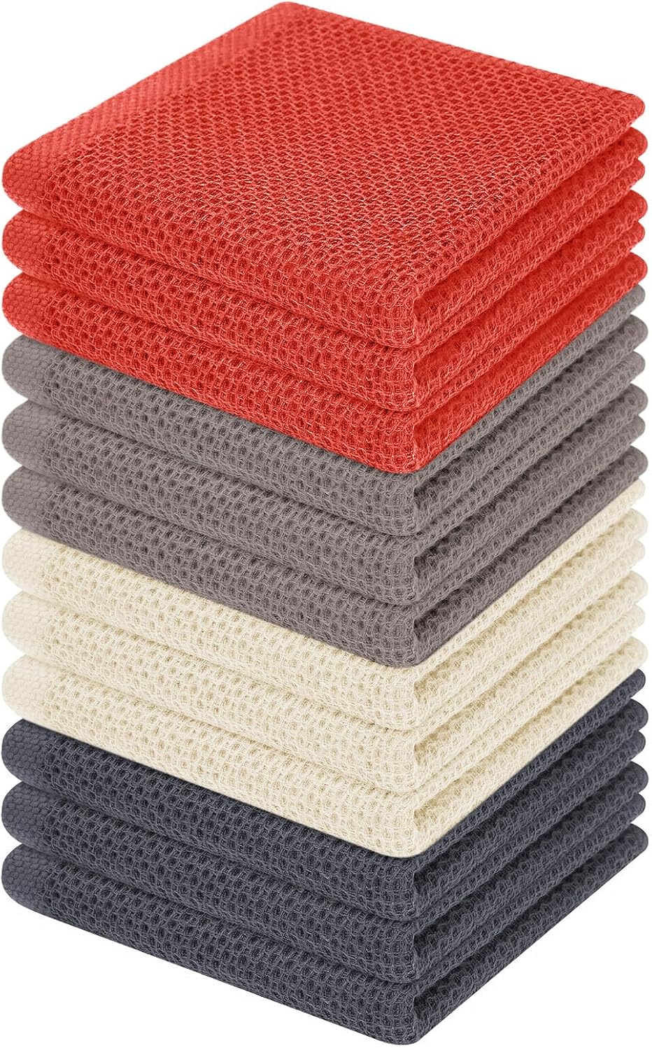 Homaxy 100% Cotton Waffle Weave Kitchen Dish Cloths 12-Pack, Multicolor