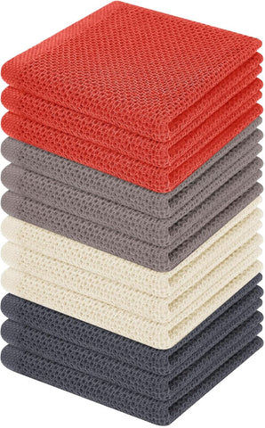 Homaxy 100% Cotton Waffle Weave Kitchen Dish Cloths 12-Pack, Multicolor