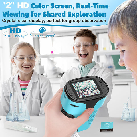 1000X Pocket Microscope for Kids - 4K 2.0" Screen, Digital Mini Scope with Slides Kit, Rechargeable Lab Handheld Portable Microscopes for Kids 4-12 Students Teens