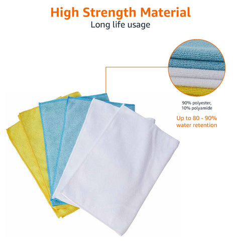 Amazon Basics Microfiber Cleaning Cloths for Cars, Non-Abrasive, Highly Absorbent, Lint Free, Reusable and Washable, Pack of 144, Blue/White/Yellow, 16" x 12"