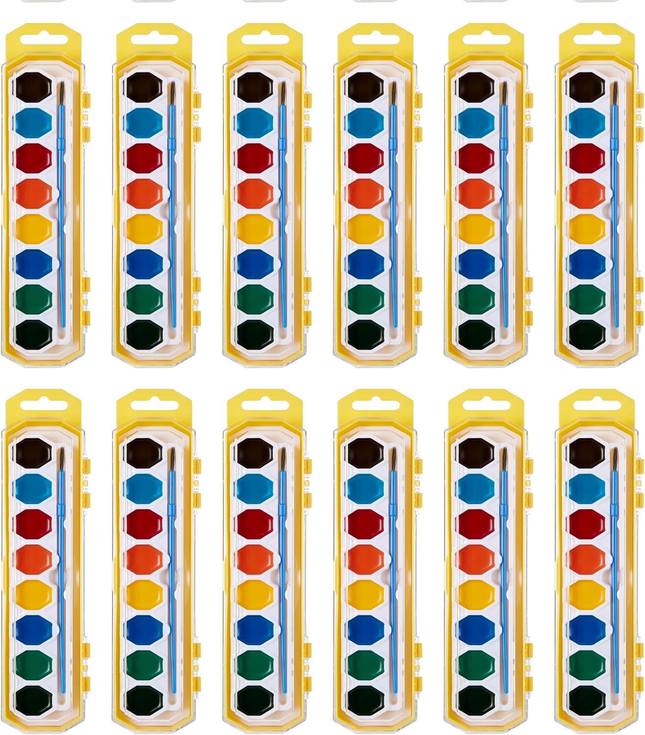 Cra-Z-Art Watercolor Paint Set with Brush Bulk Pack, 8 Colors (Pack of 12), 12 Total Paint Sets, Non-Toxic Washable Watercolors for Kids, Classroom Art Supplies & School