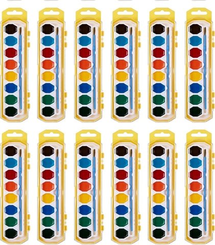 Cra-Z-Art Watercolor Paint Set with Brush Bulk Pack, 8 Colors (Pack of 12), 12 Total Paint Sets, Non-Toxic Washable Watercolors for Kids, Classroom Art Supplies & School