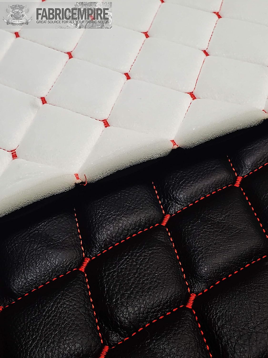 Vinyl Quilted Foam Fabric with 3/8" Foam Backing Upholstery / 52" Wide/Sold by The Yard/FABRIC EMPIRE (Black with Hq Red Thread, Diamond 2" x 3")