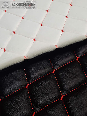 Vinyl Quilted Foam Fabric with 3/8" Foam Backing Upholstery / 52" Wide/Sold by The Yard/FABRIC EMPIRE (Black with Hq Red Thread, Diamond 2" x 3")
