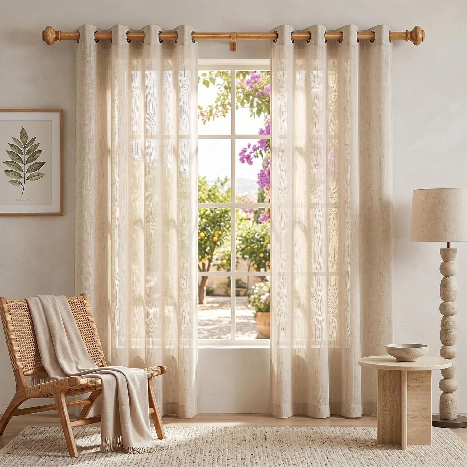SIMEWIN Wood Curtain Rods for Windows 72 to 144 Inches Adjustable Decorative 1 Inch Diameter Wooden Window Curtain Rod Set with Classic Finials, Wood Finishing
