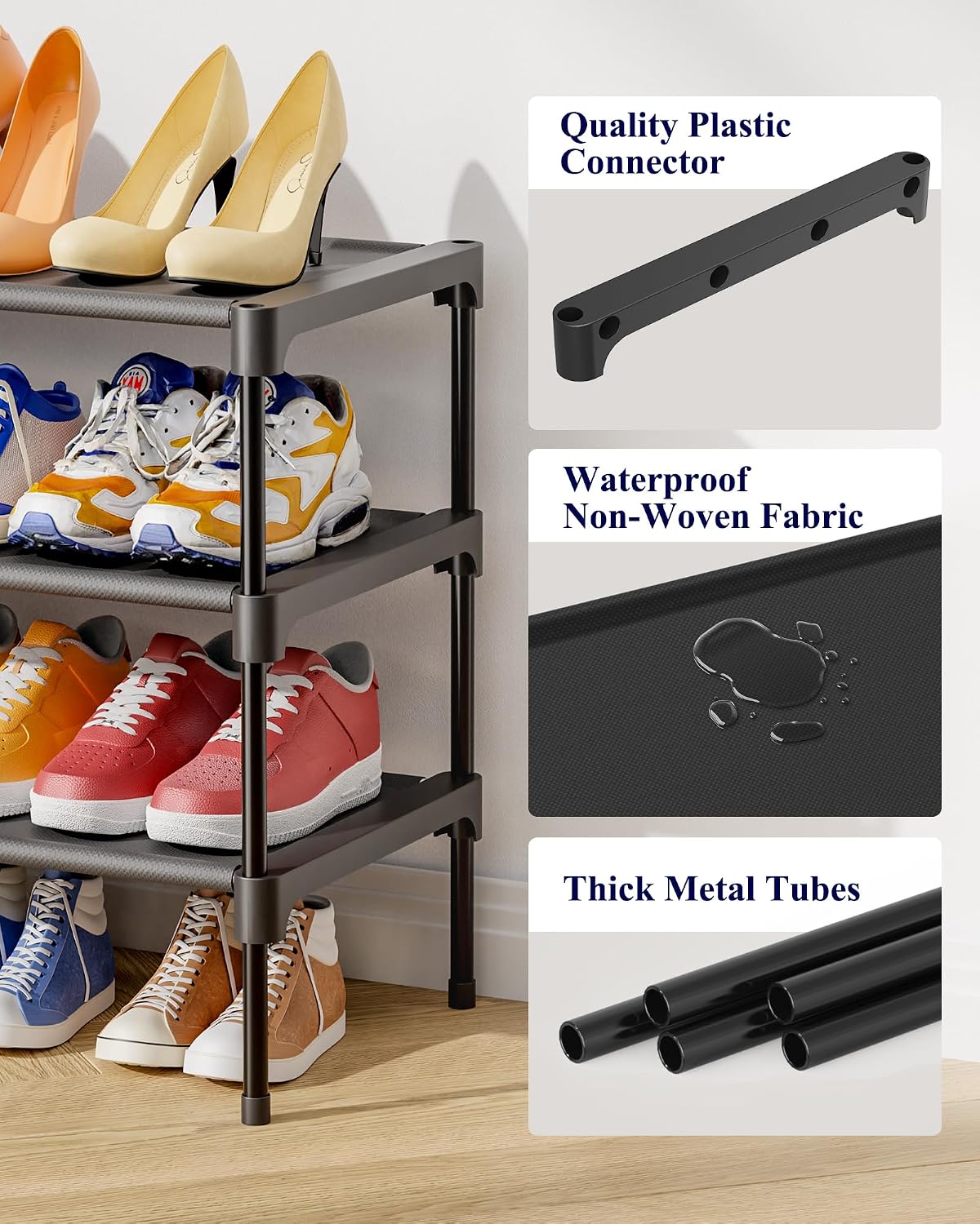 Kitsure Shoe Rack - Non-Woven Shoe Rack Shelf, 27.5" Wide - 3 Tier, Black