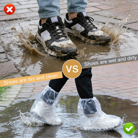 12 Pcs Waterproof Shoe Covers for Rain, Non-Slip Disposable Rain Shoe Covers, Plastic Shoe Ponchos, Thickened PE Material Boot Covers for Men and Women (Clear)