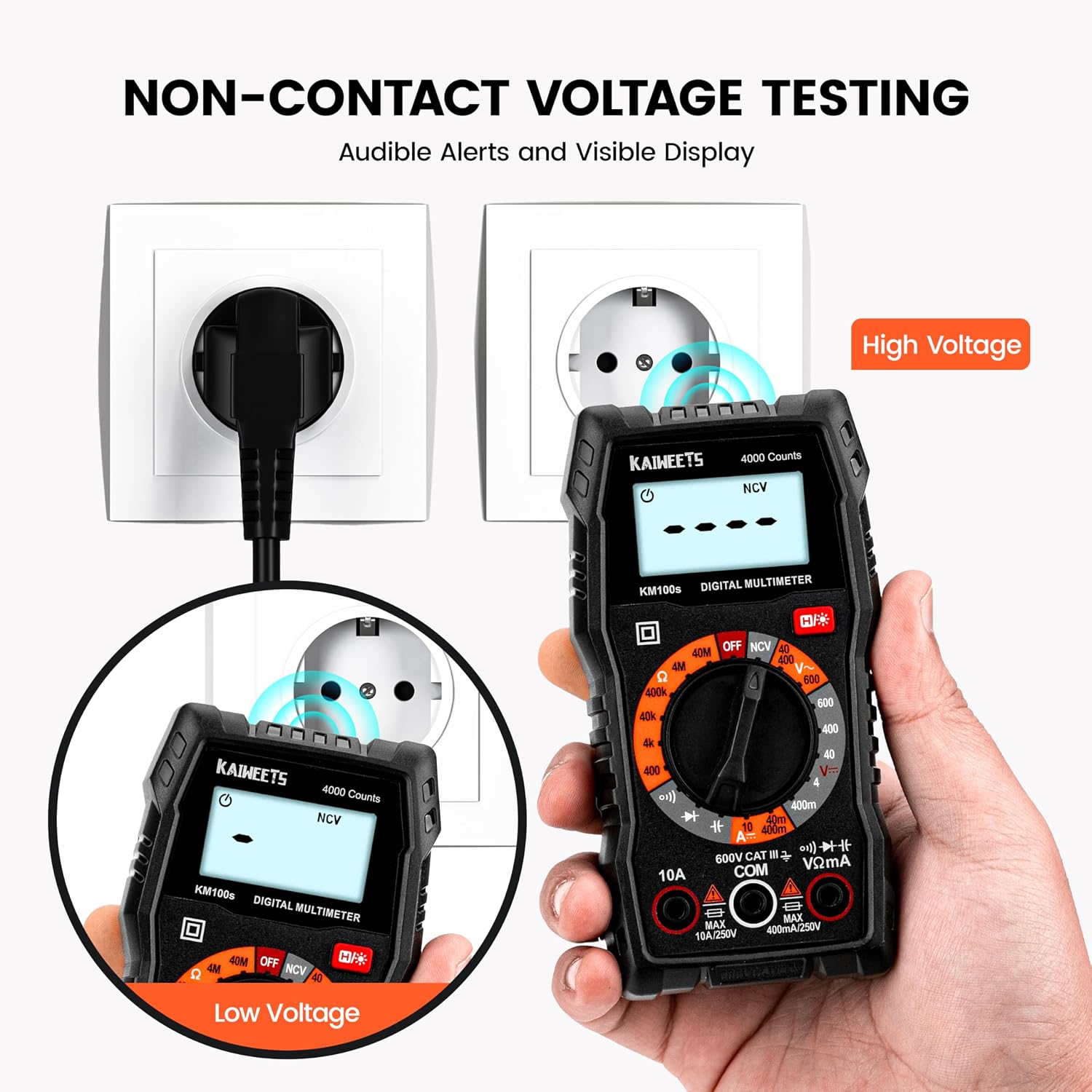 KAIWEETS Digital Multimeter 4000 Counts, Voltage Tester with Accurate Ohm Volt Amp Readings, DC/AC Voltmeter Clearly Measures Resistance Continuity Diode Capacitance NCV for Household and Automotive