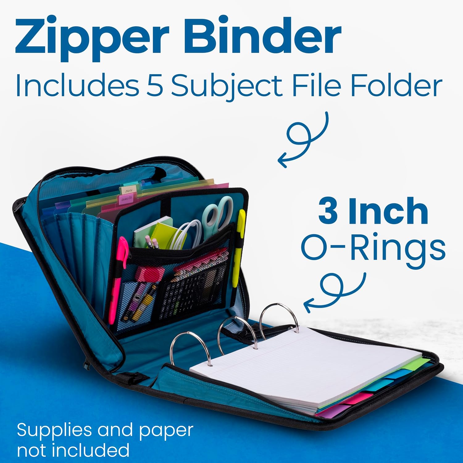 Case-it School Zipper Binder | 3-Inch O-Rings | 600-Sheet | D-146 Wave