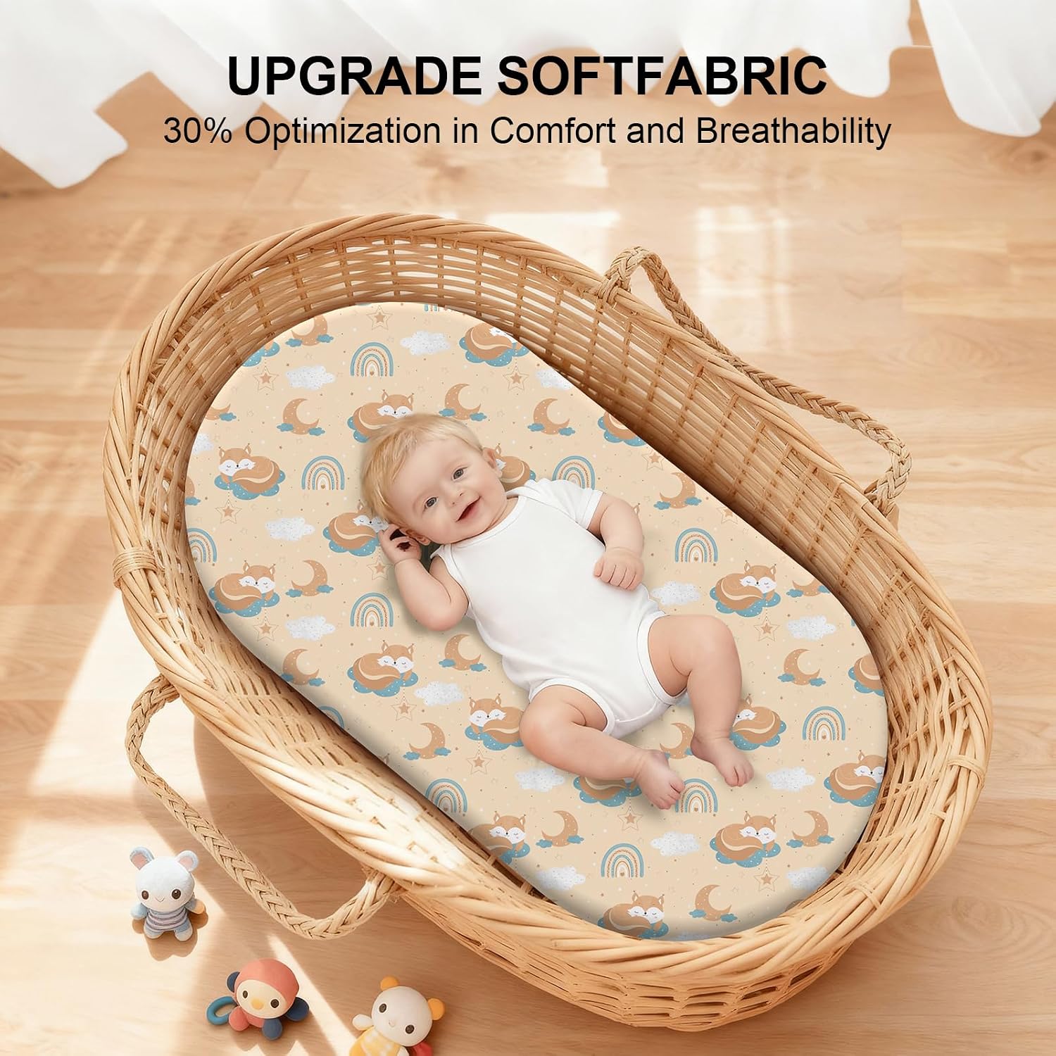 Baby Bassinet Sheets for Baby Boy Girls,4-Pack Fitted Bassinet Sheets Set Compatible with Halo Bassinest Swivel Sleeper,Baby Delight,Angelbliss, 32"X16" (Animal World)