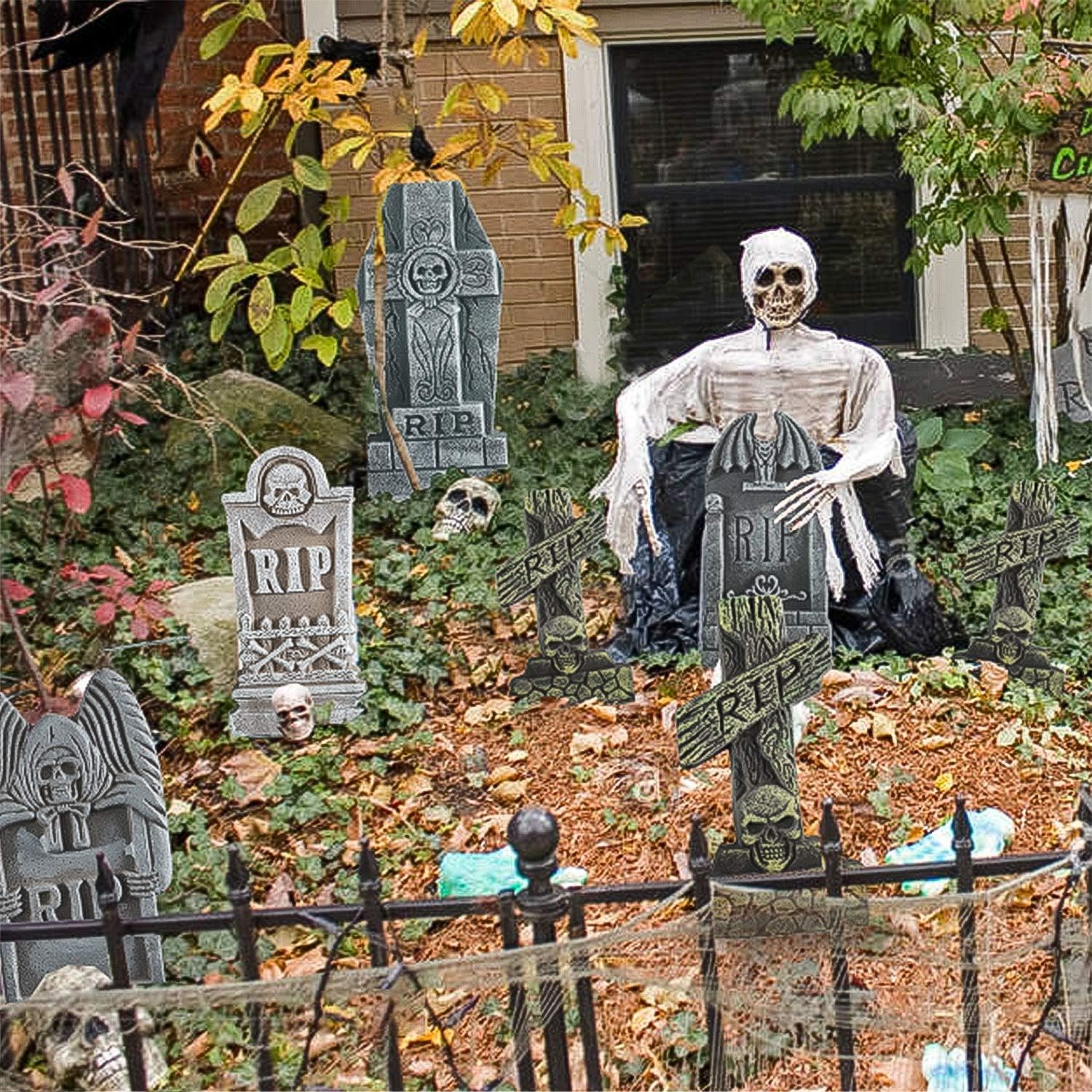 FUNPENY Halloween Foam RIP Tombstones, 5 Pack 17" Headstone Decorations for Halloween Graveyard, Yard, Garden, Tombstone Decorations Outdoor