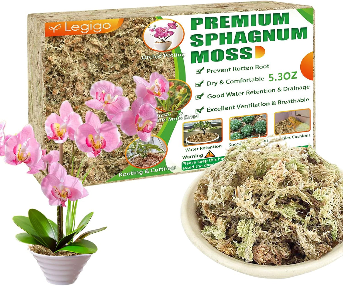 Legigo 5.3OZ Sphagnum Moss for Plants - 6QT Natural Long Fibers Orchid Moss