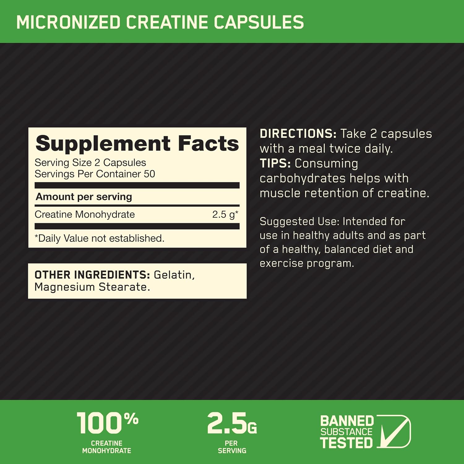Optimum Nutrition Micronized Creatine Monohydrate Capsules, 100 Ct