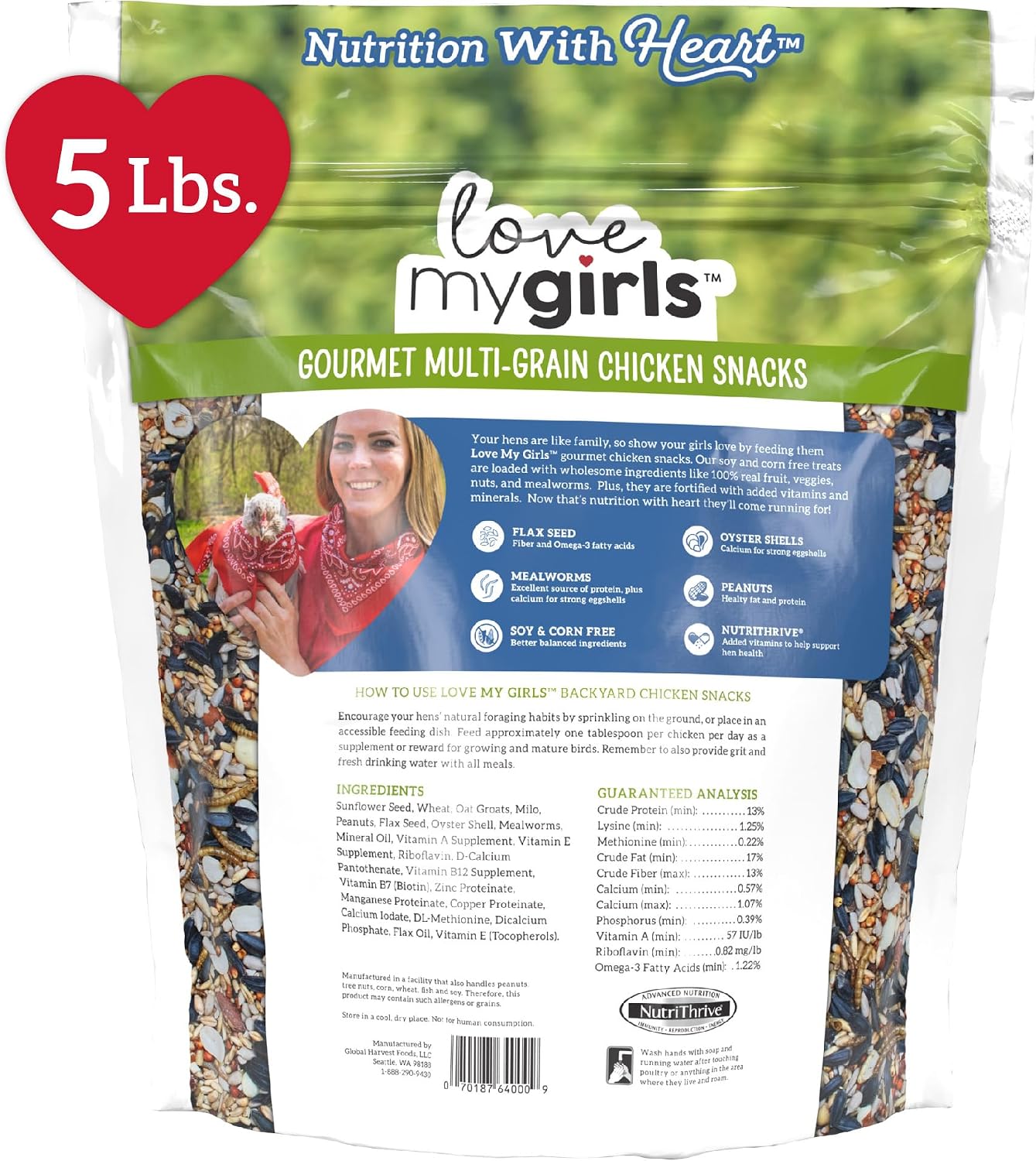 Love My Girls 5lb Chicken Snacks - Flax & Worms Gourmet Multi-Grain Treats