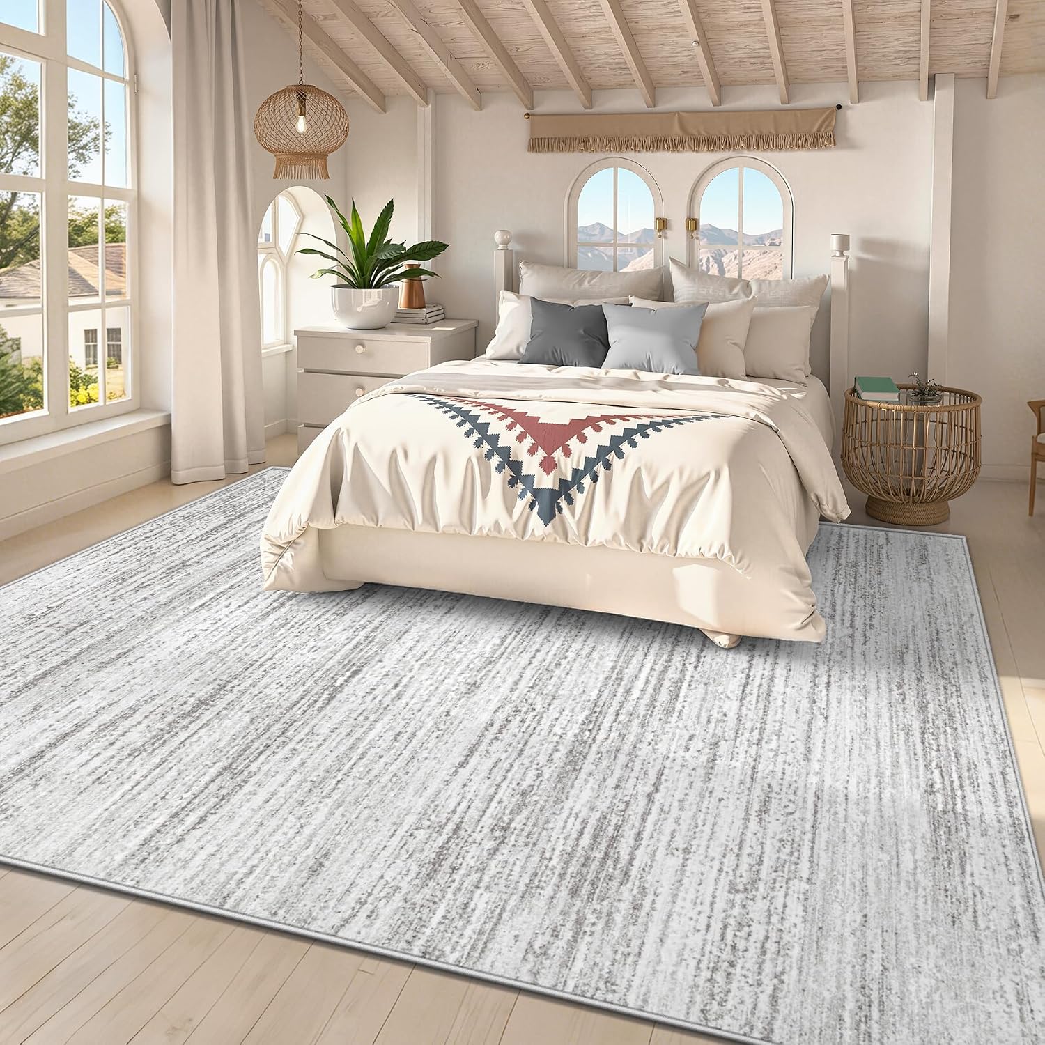 Area Rug 8x10 Living Room Rugs: Washable Modern Rug Large Non-Slip Soft Rugs Stain Resistant Printed Rug Indoor Carpet for Bedroom Kitchen Dining Room Nursery Playroom Home(Grey, 8'x10')