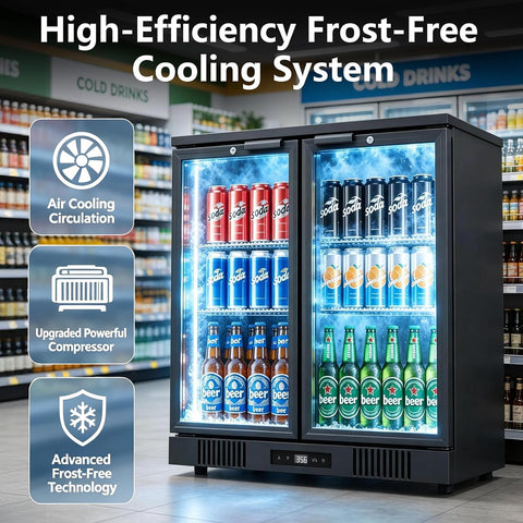 Malphi 36 Inch Back Bar Cooler 2 Door 216 Can Black