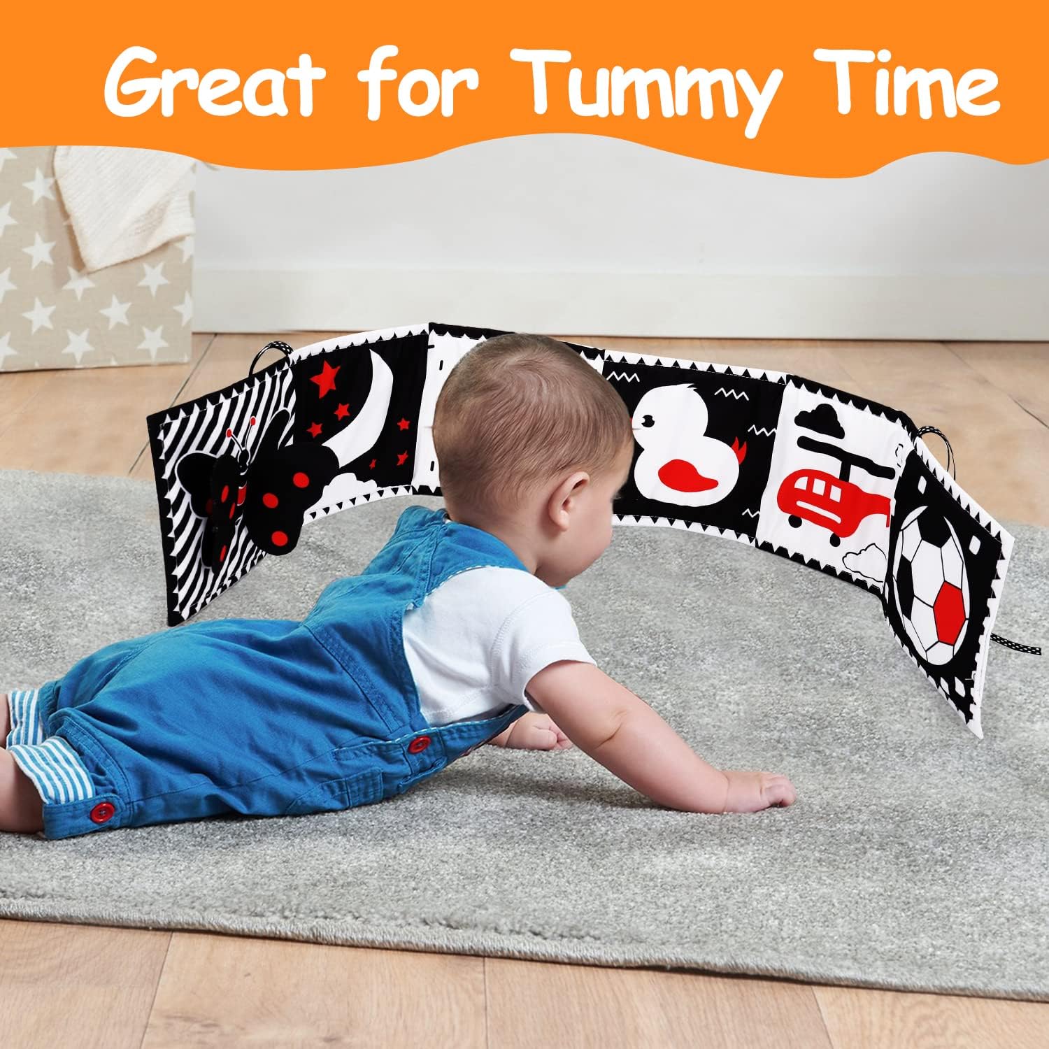 Black and White High Contrast Toys for Baby 0-3 3-6 months Infant Tummy Time Soft Crinkle Book Mirror Sensory Toys 0 2 4 5 6 Month Old Babies Boy Gril Newborn Development Christmas Stocking Stuffer
