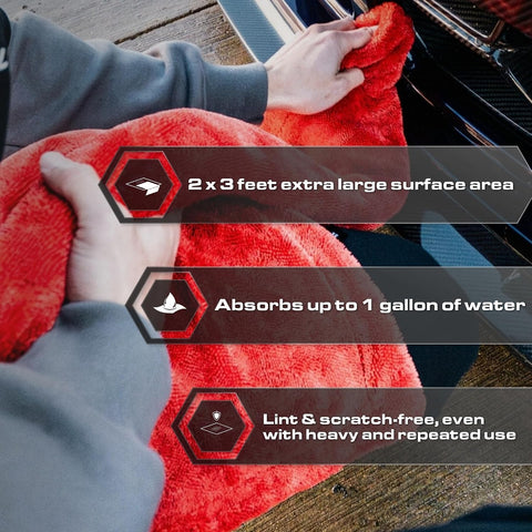 Blackline Microfiber Car Drying Towel 24"x36", 1300GSM Twisted Loop