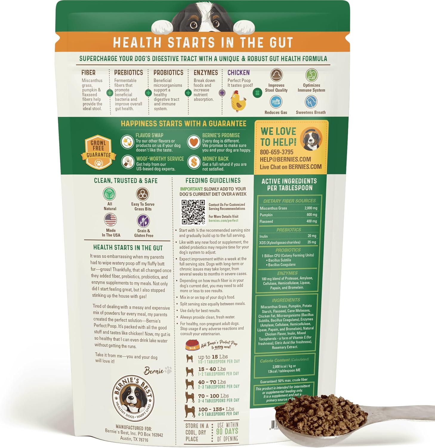 Bernie's Perfect Poop 4-in-1 Dog Digestion Supplement, Chicken, 30 oz