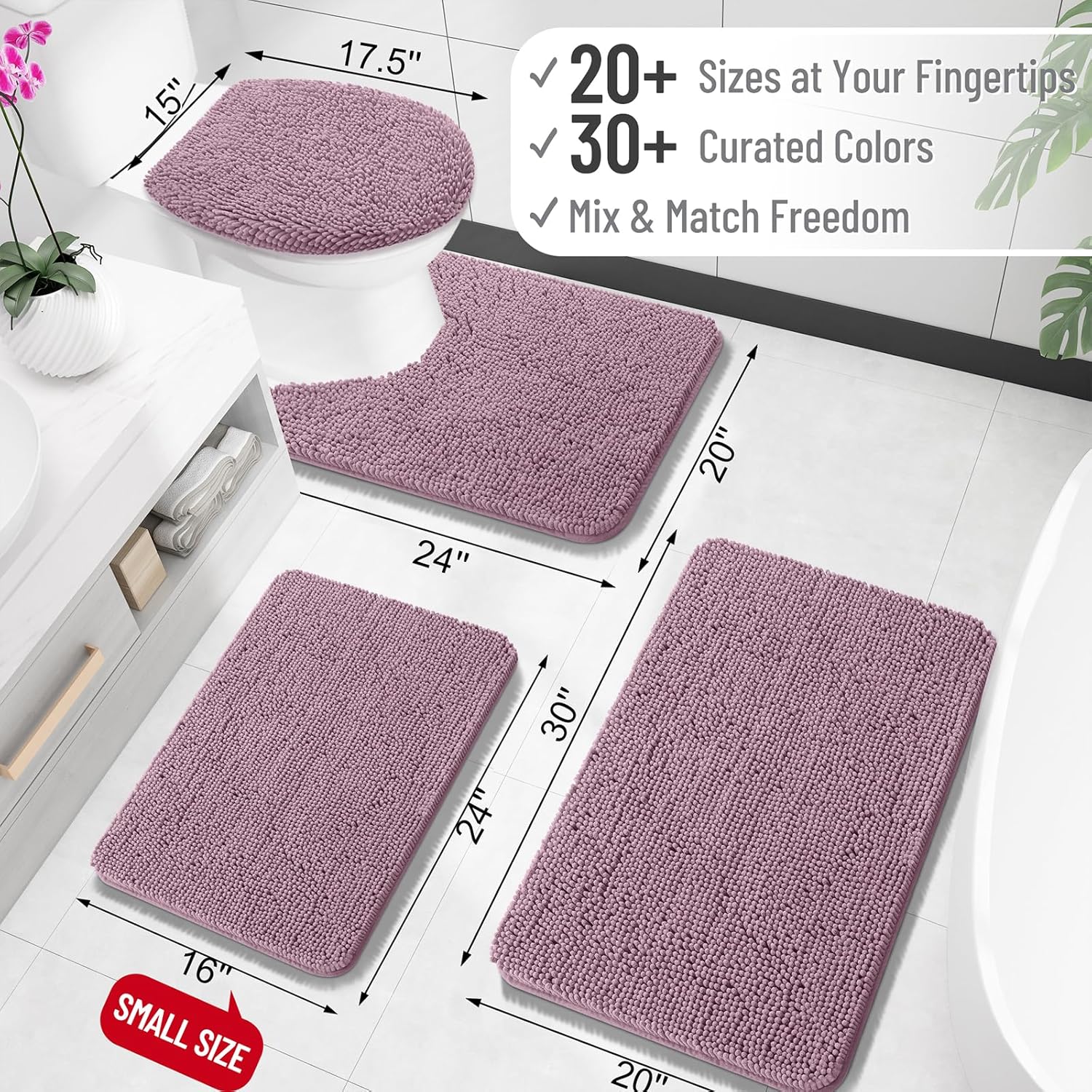 OLANLY Small Bathroom Rugs 24x16, Extra Soft Absorbent Chenille Bath Rugs