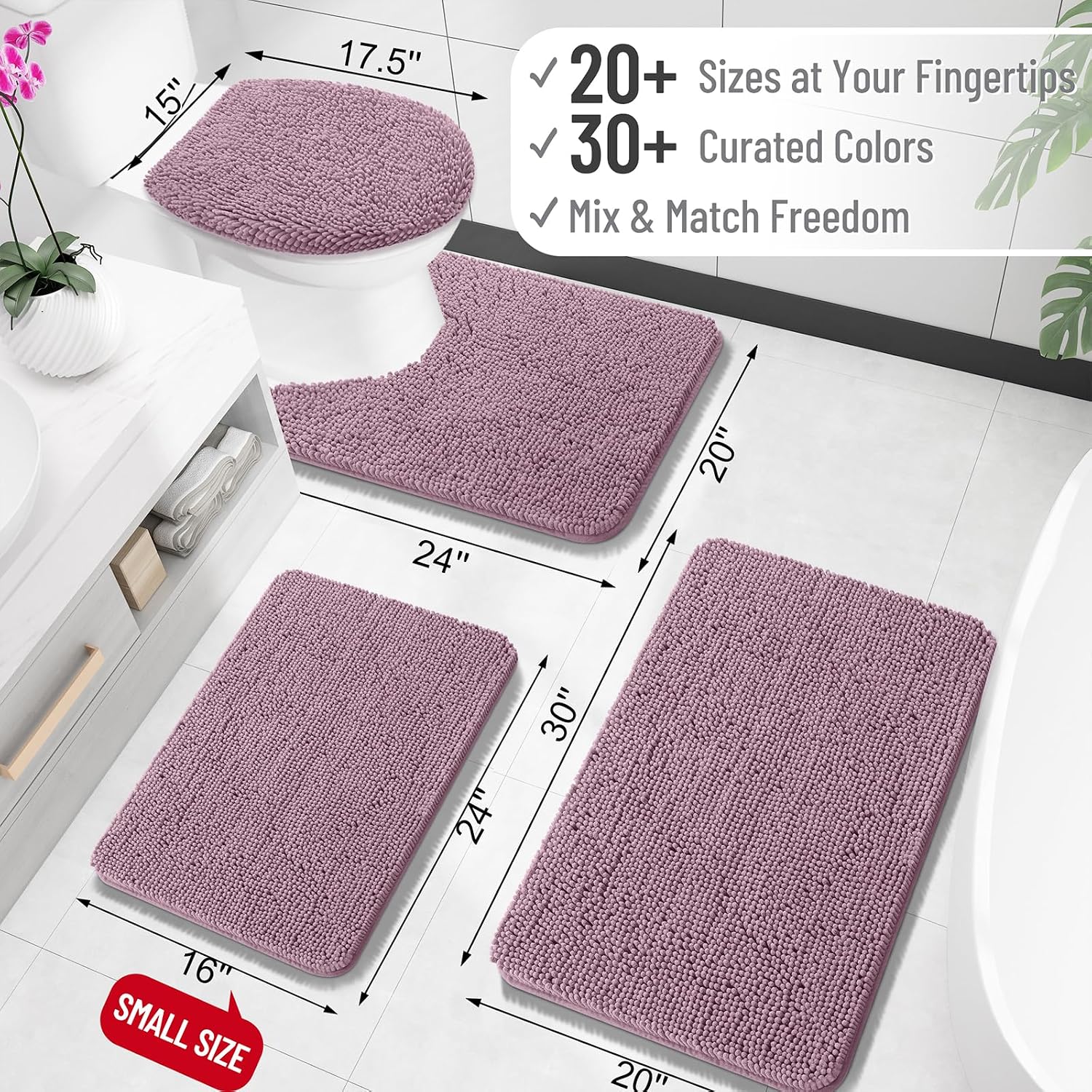 OLANLY Toilet Rugs U-Shaped 24x24, Soft Absorbent Chenille Contour Rugs