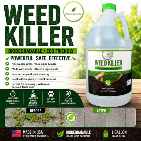 Natural Elements Weed Killer | Pet Safe, Safe Around Children | Natural Herbicide (1 Gallon)