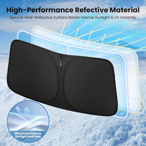 Windshield Sun Shade for Toyota 4Runner 2010-2024 2025 2026 – Custom Fit Sun Shield with Mirror Cut‑Out, Blocks Heat & UV, Foldable with Storage Pouch - Toyota 4Runner Windshield Sunshade