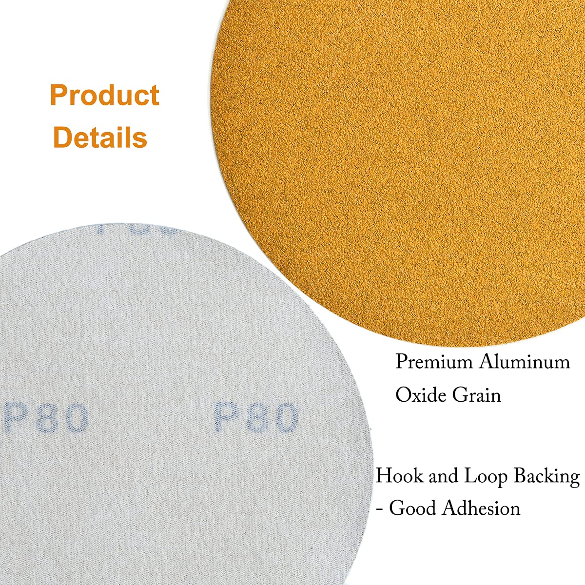 6-Inch No-Hole Hook and Loop Gold Sanding Discs 80-Grit, 100-Pack