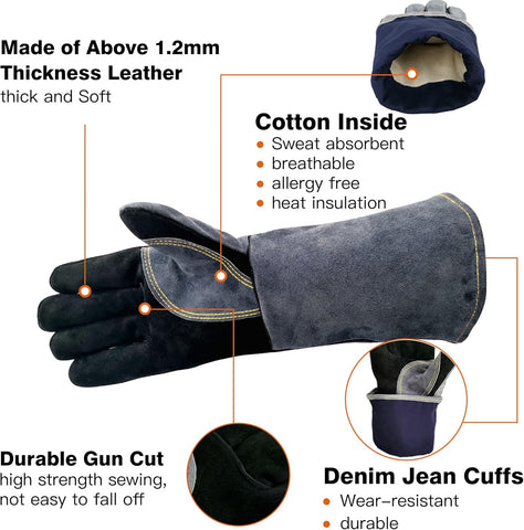 WZQH 14 In,932℉,Welding Gloves,Fireplace Glove,Fire & Heat Resistant,M