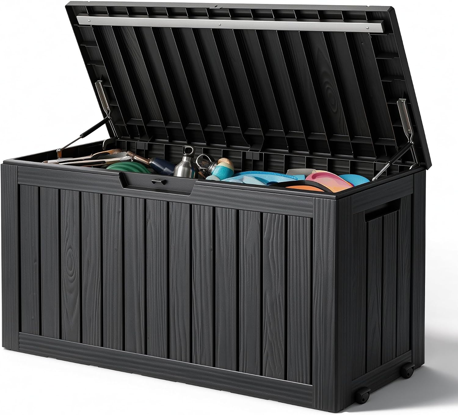 90 Gal Deck Box,Waterproof Resin Outdoor Storage Gas Lift,Lockable Black