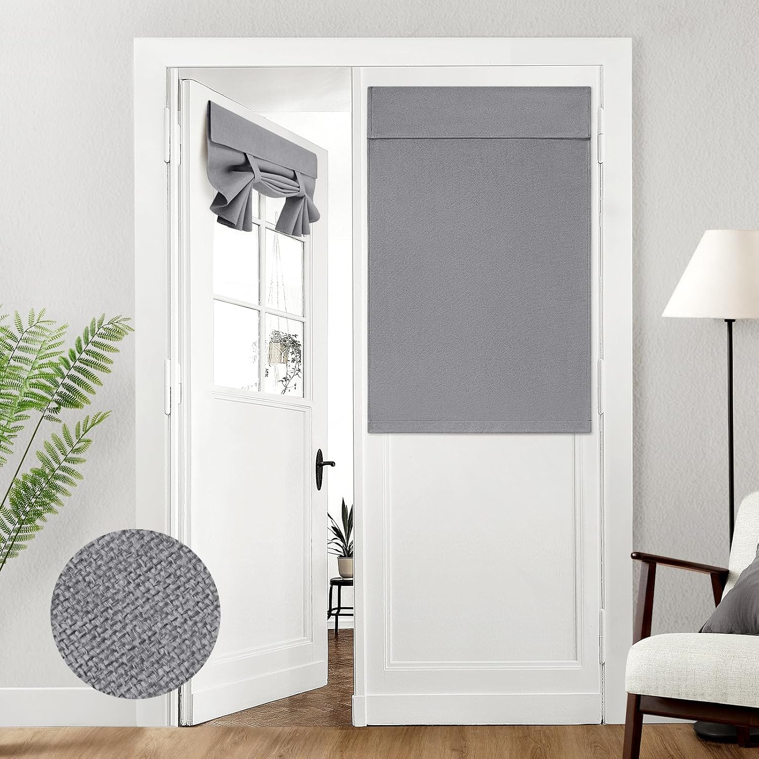 HOMEIDEAS 100% Blackout Linen Door Curtains for French Door 30x40 Inch