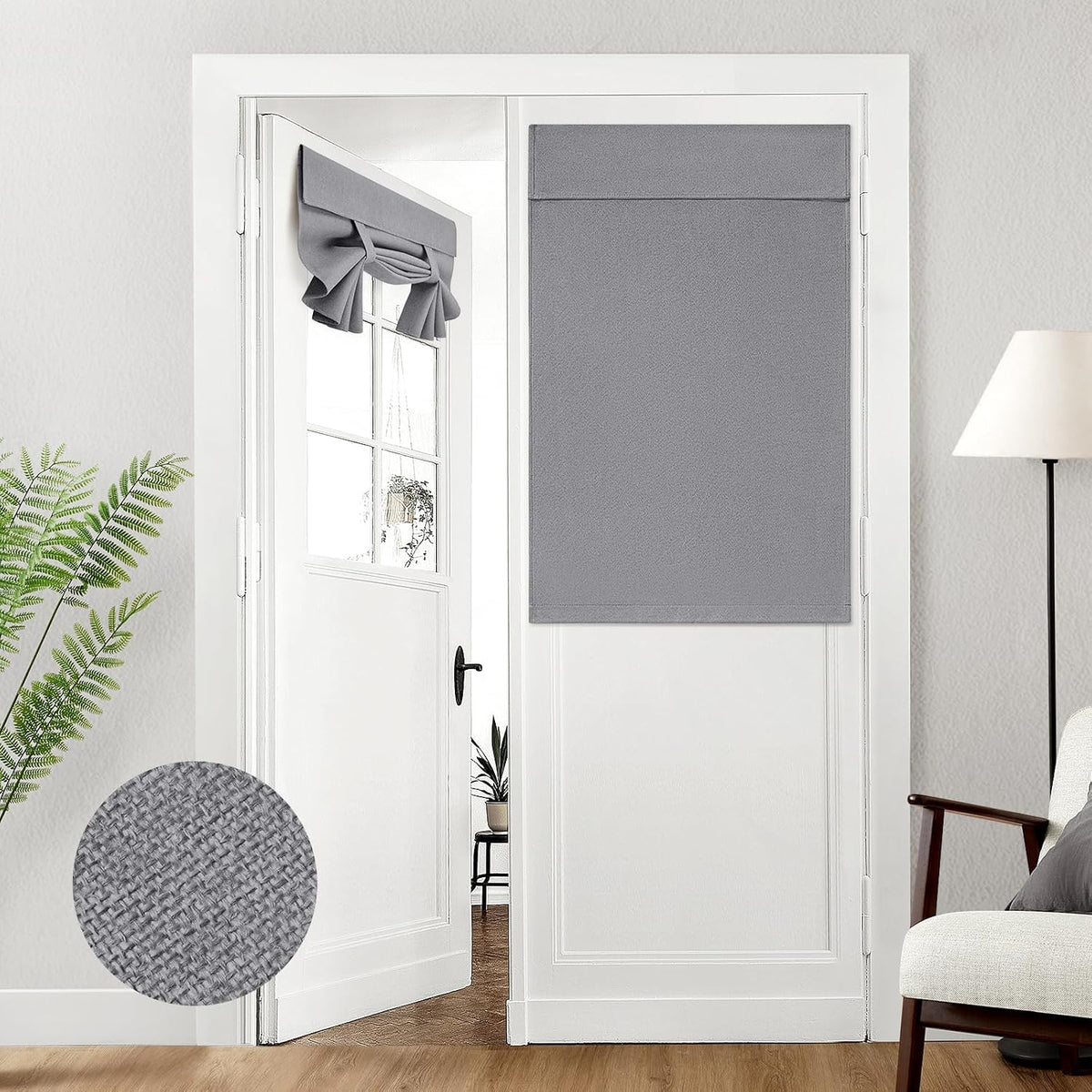 HOMEIDEAS 100% Blackout Linen Door Curtains for French Door 30x40 Inch
