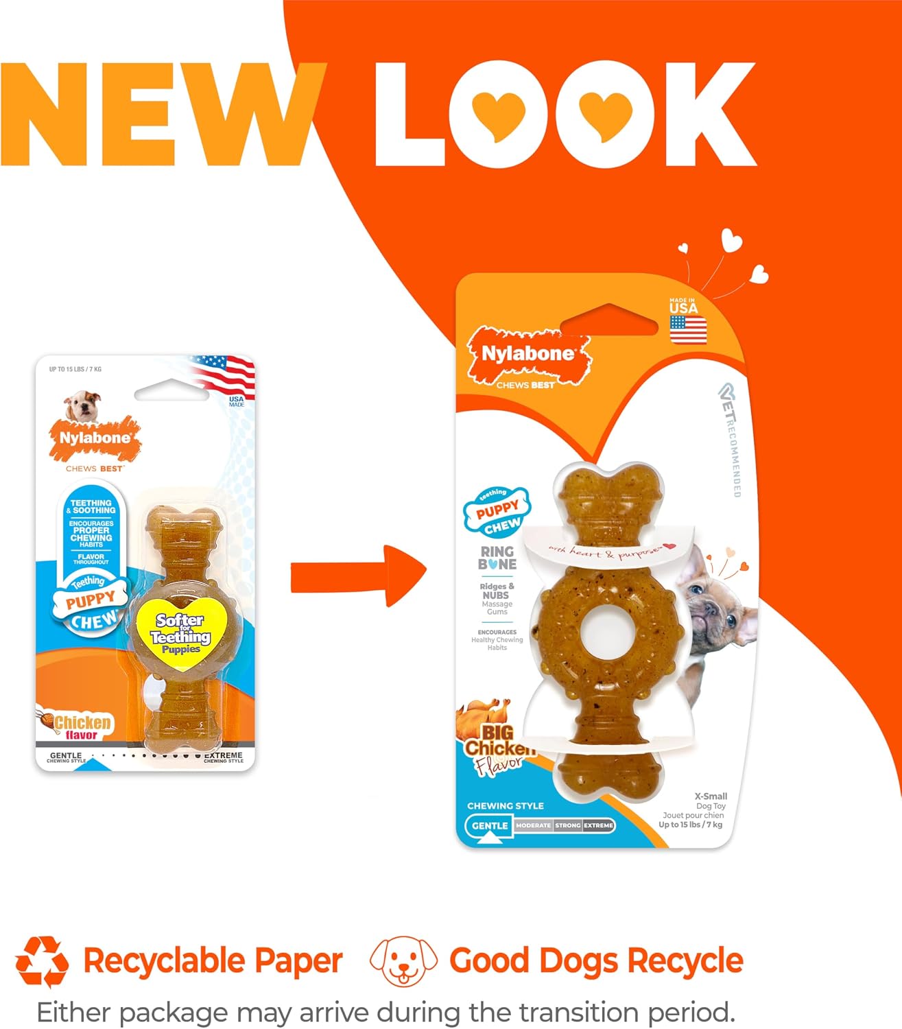 Nylabone Puppy Chew Teething Ring Bone Dog Toy, Chicken Flavor, X-Small